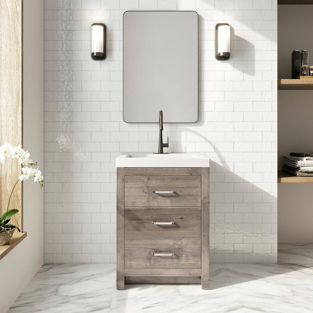 Glacier Bay Woodbrook 24 in. W Bath Vanity in White Washed Oak with Cultured Marble Vanity Top in White with White Sink WB24P2-WO