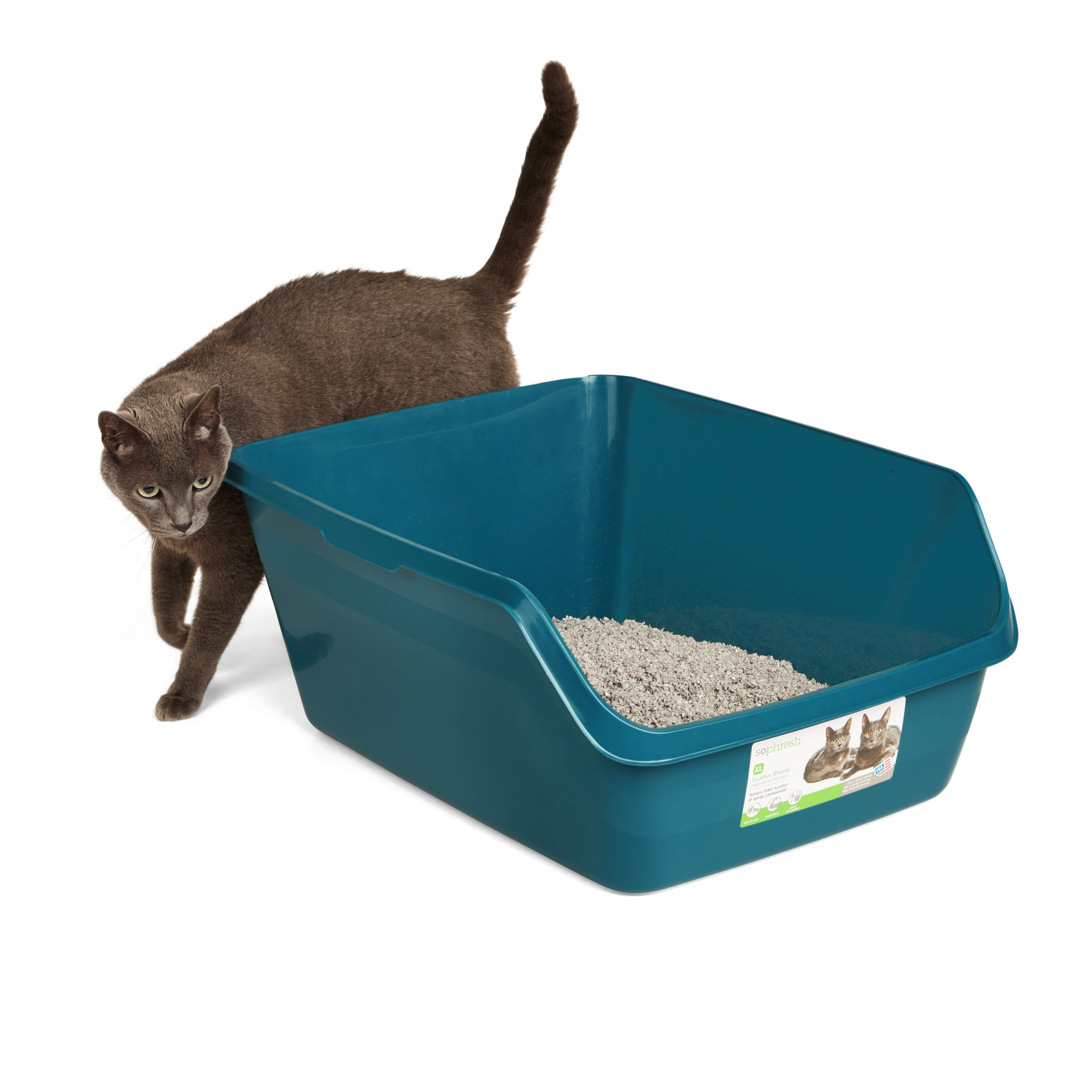 So Phresh Teal Scatter Shield High-Back Litter Box for Cat， X-Large