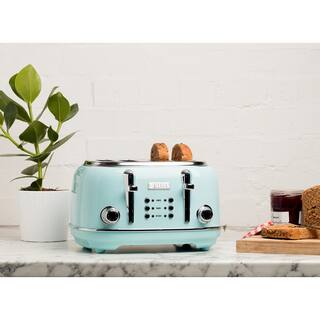 HADEN Heritage 1500-Watt 4-Slice Turquoise Wide Slot Retro Toaster with Removable Crumb Tray and Browning Control 75005