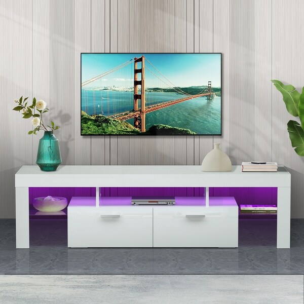 61 inandUp Morden High Glossy RGB LED TV Stand with 2 Drawerand2 Glass Shelf TV Cabinet Entertainment Center