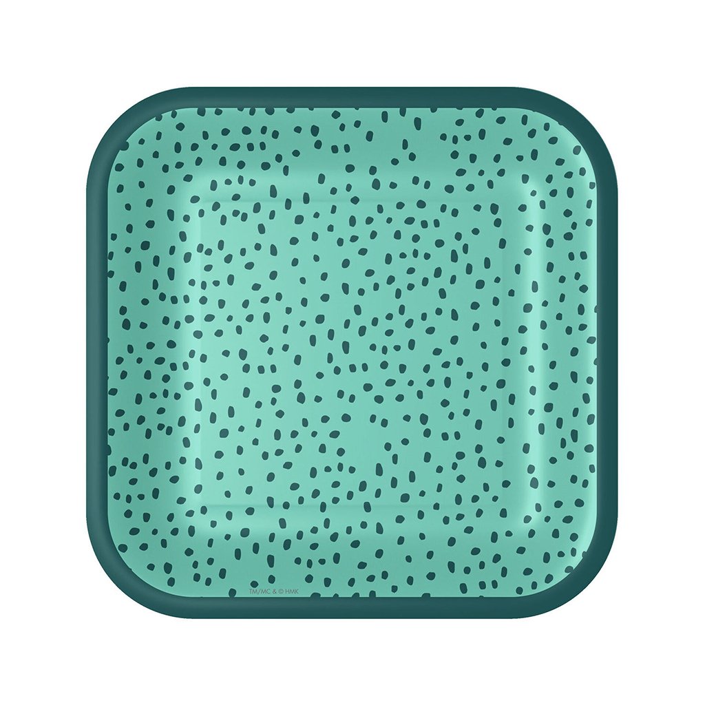 Hallmark  Aqua With Green Dots Square Dessert Plates, Set of 8