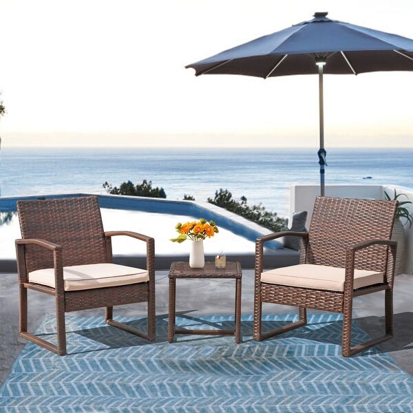 3-pc. Outdoor Cushioned Wicker Chat Set - Overstock - 32465550