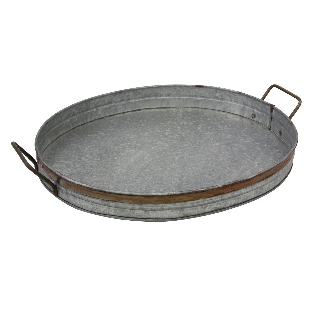 Aged Galvanized Metal Tray With Rust Trim And Handles Gray Stonebriar Collection