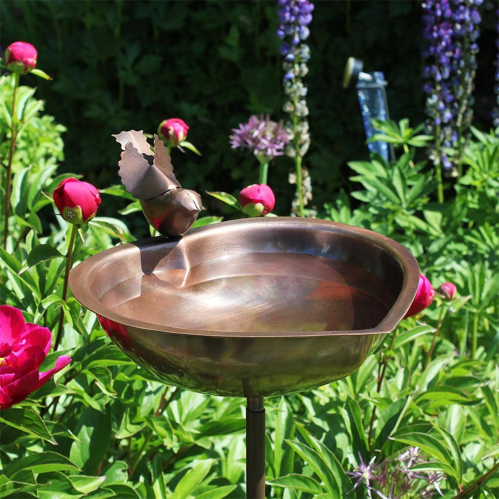 Achla Designs 9 in. Dia， Antique Copper Heart Shaped Birdbath Bowl with Stake HBB-01-S