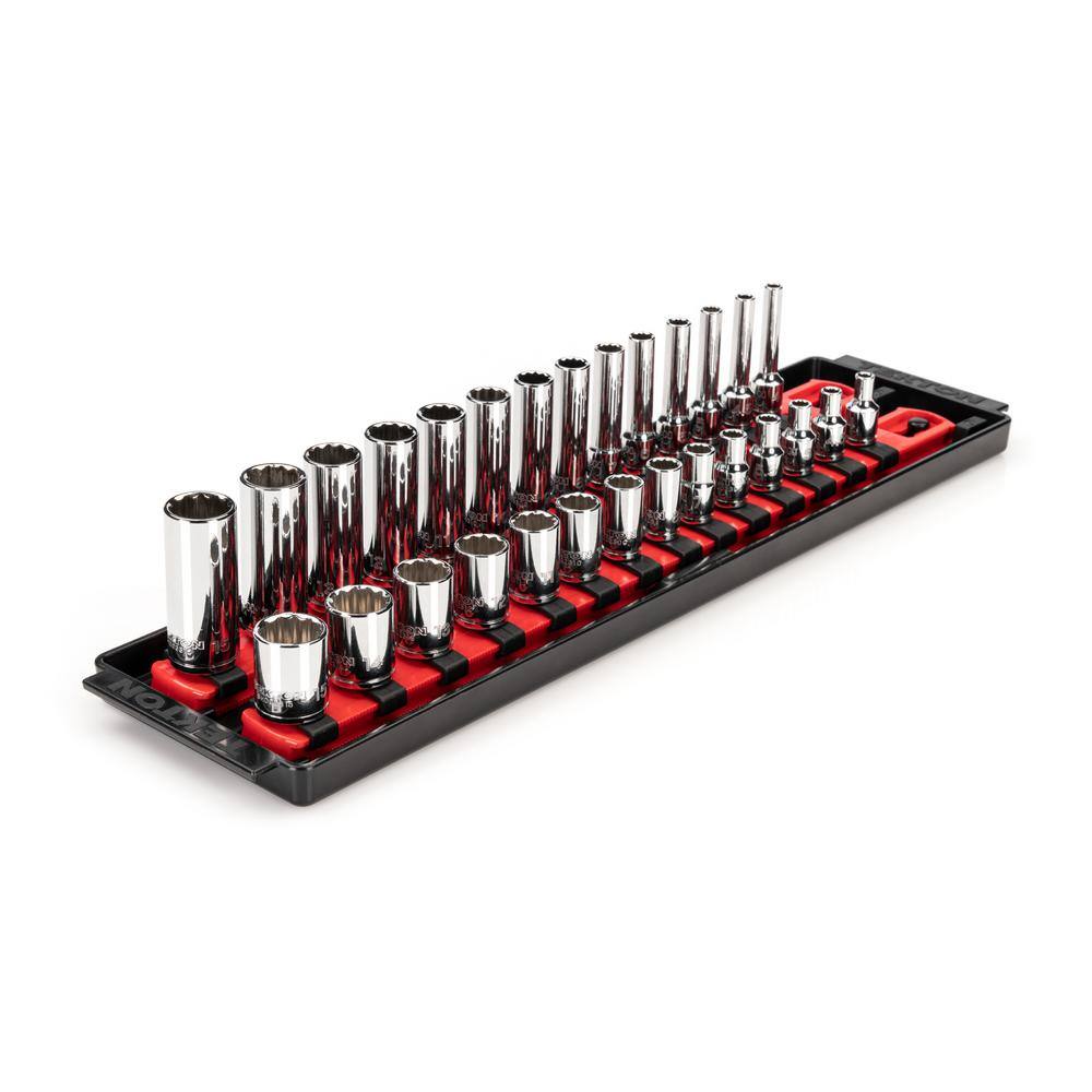 TEKTON 14 in. Drive 12-Point Socket Set with Rails (4 mm-15 mm) (28-Piece) SHD90214