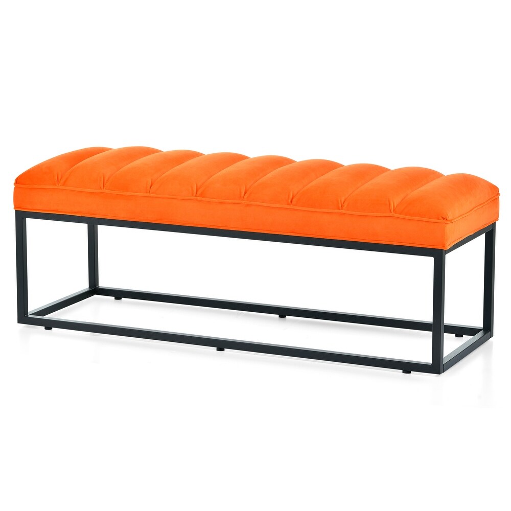 Orange Bedroom End of Bed Ottoman Bench w/ Padded Seat   Metal Leg