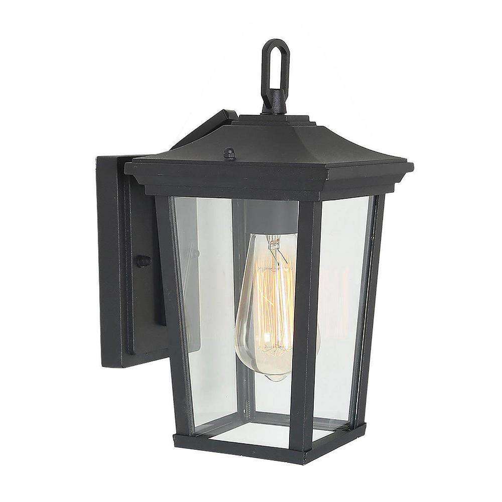 LALUZ Modern Textured Black Outdoor Wall Lantern Sconce 1-Light Exterior Wall Light with Clear Glass Shade for Garden Gazebo LL6NEVHL1278S6B