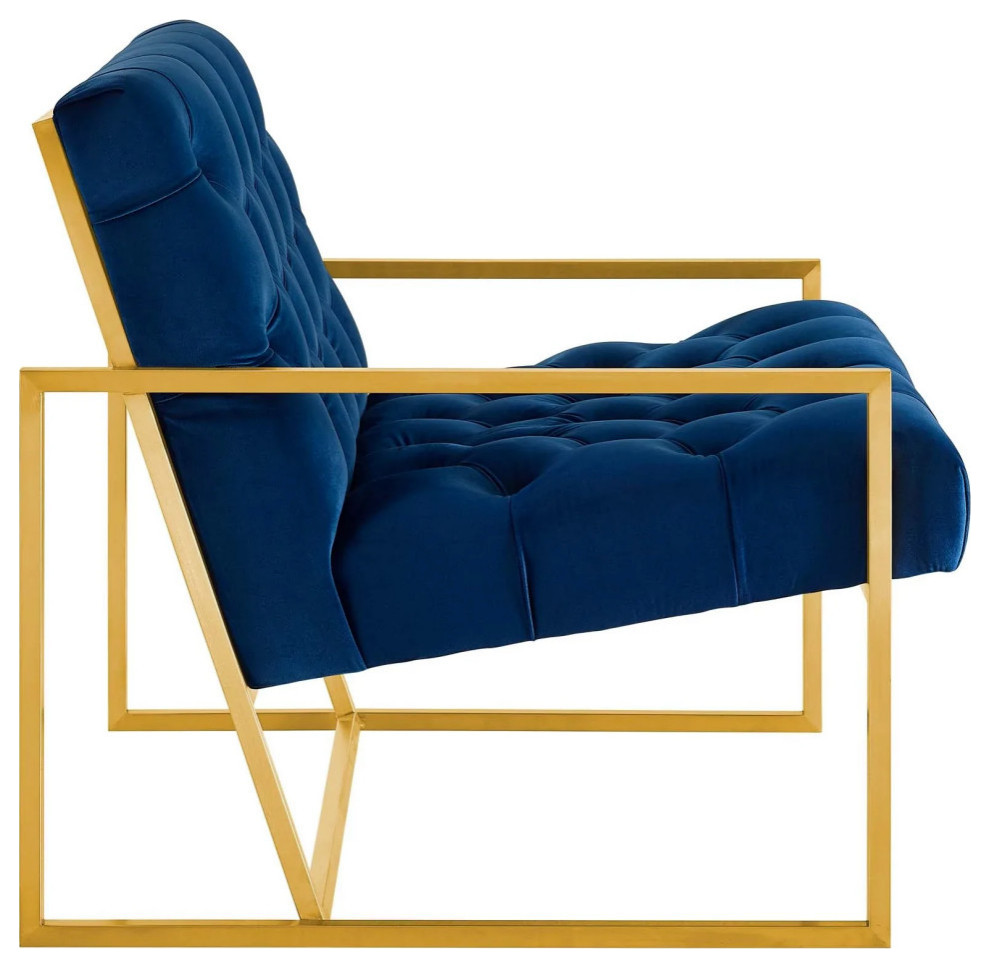 Mimi Navy Gold Stainless Steel Performance Velvet Accent Chair   Contemporary   Armchairs And Accent Chairs   by Peachtree Fine Furniture  Houzz