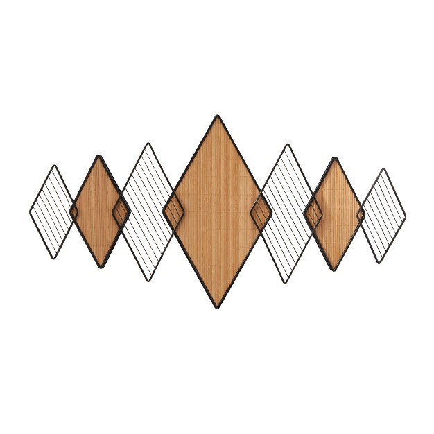 X 42 quot Bamboo Geometric Overlapping Diamond Wall Decor With Metal Wire Brown Olivia amp May