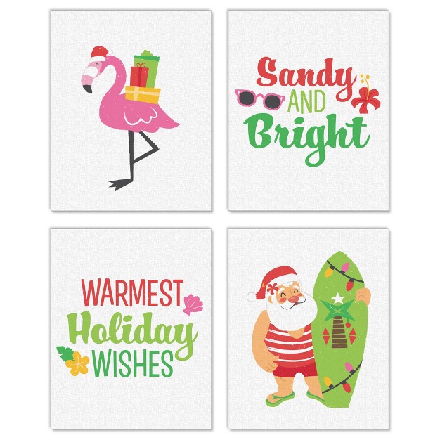 Big Dot Of Happiness Tropical Christmas Unframed Beach Santa And Flamingo Holiday Linen Paper Wall Art Set Of 4 Artisms 8 X 10 Inches