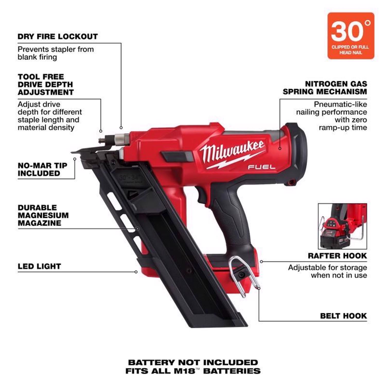 MW M18 FUEL 18 Volt Brushless 30 deg Framing Nailer