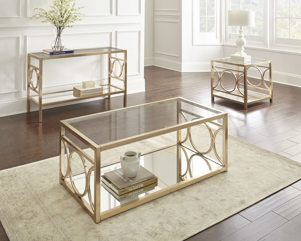 Olympia Square Glass Top End Table in Gold Chrome Base   Contemporary   Side Tables And End Tables   by GwG Outlet  Houzz