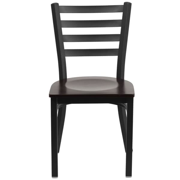 Offex Black Ladder Back Metal Restaurant Chair with Walnut Wood Seat [OFX-368651-FF] - N/A