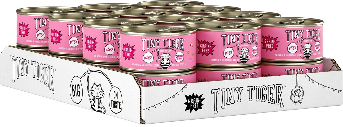 Tiny Tiger Chunks in Gravy Salmon and Whitefish Recipe Grain-Free Canned Cat Food