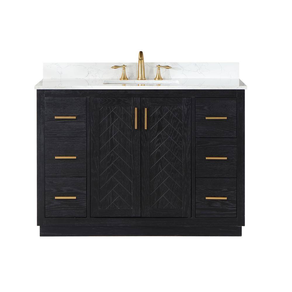 Altair Gazsi 48 in. W x 22 in. D x 34 in. H Bath Vanity in Black Oak with Grain White Composite Stone Top 543048-BO-GW-NM