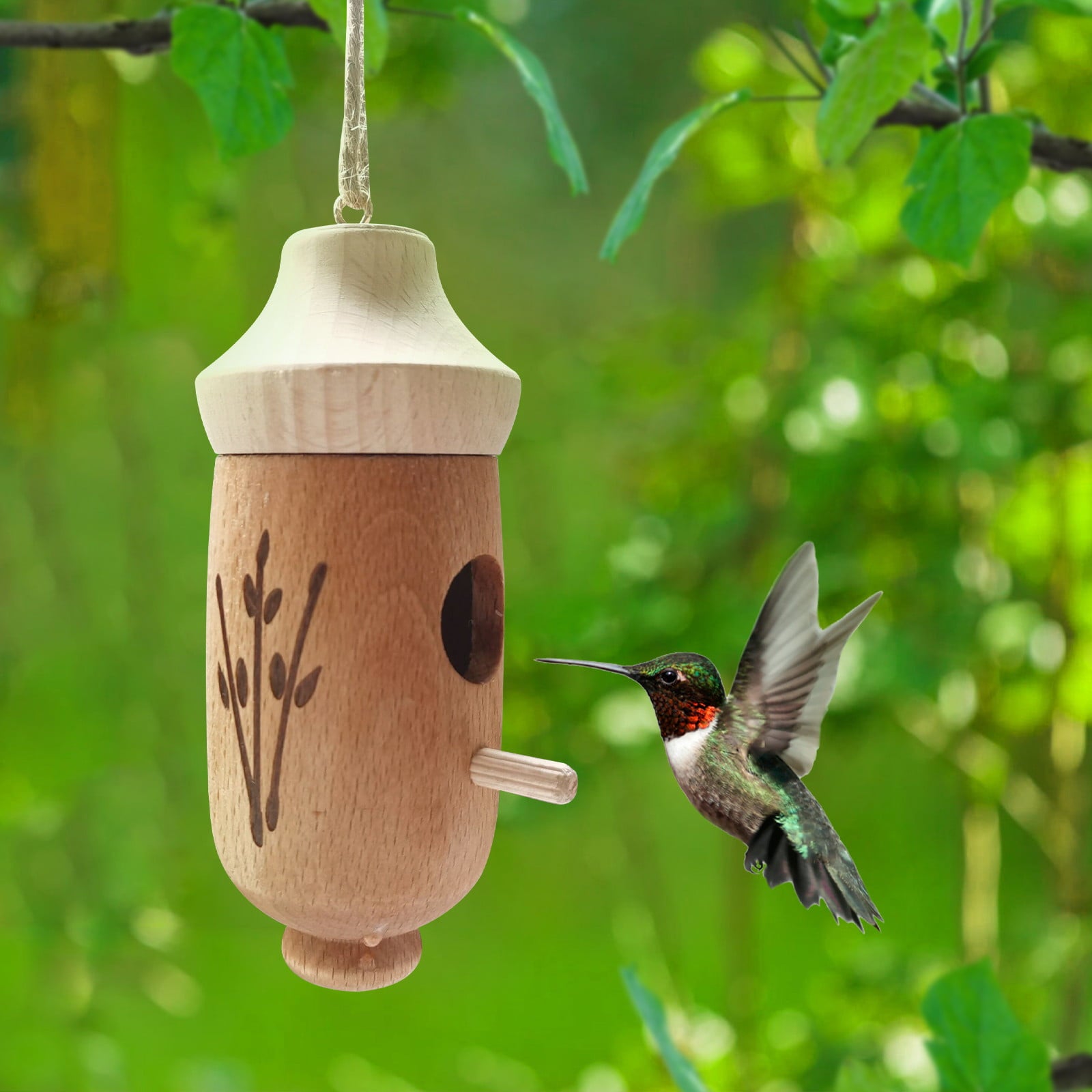 Puntoco Clearance Hummingbird House Outdoor Hanging Wooden Bird Feeder Wooden Hummingbird House