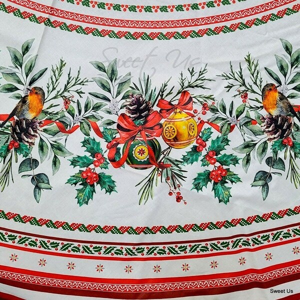 Wipeable Spill Resistant French Acrylic Coated Christmas Tablecloth - White