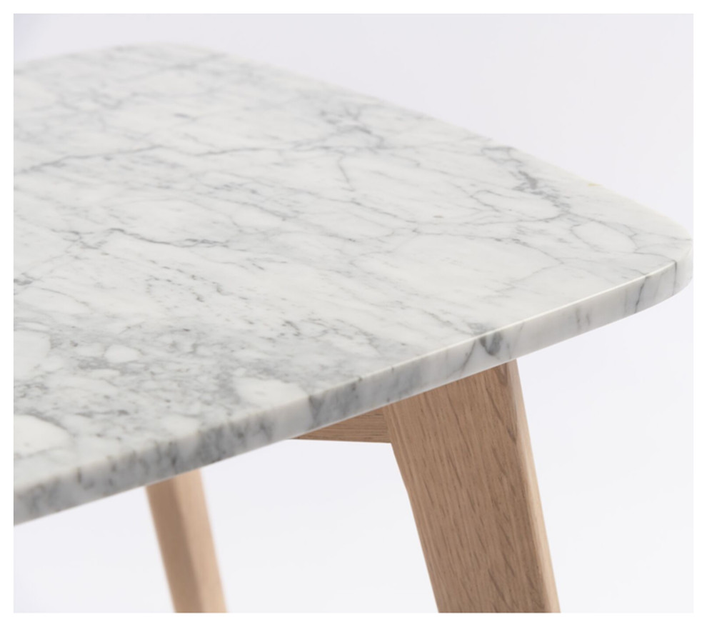 Cima 12 quotx 21 quotRectangular Italian Carrara White Marble Table With Oak Legs   Midcentury   Side Tables And End Tables   by Homesquare  Houzz