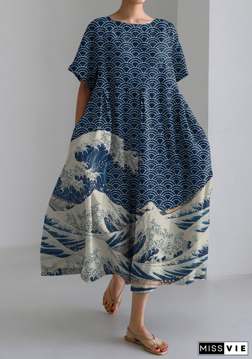 Casual Japanese Style Marine Loose Short-sleeved Dress