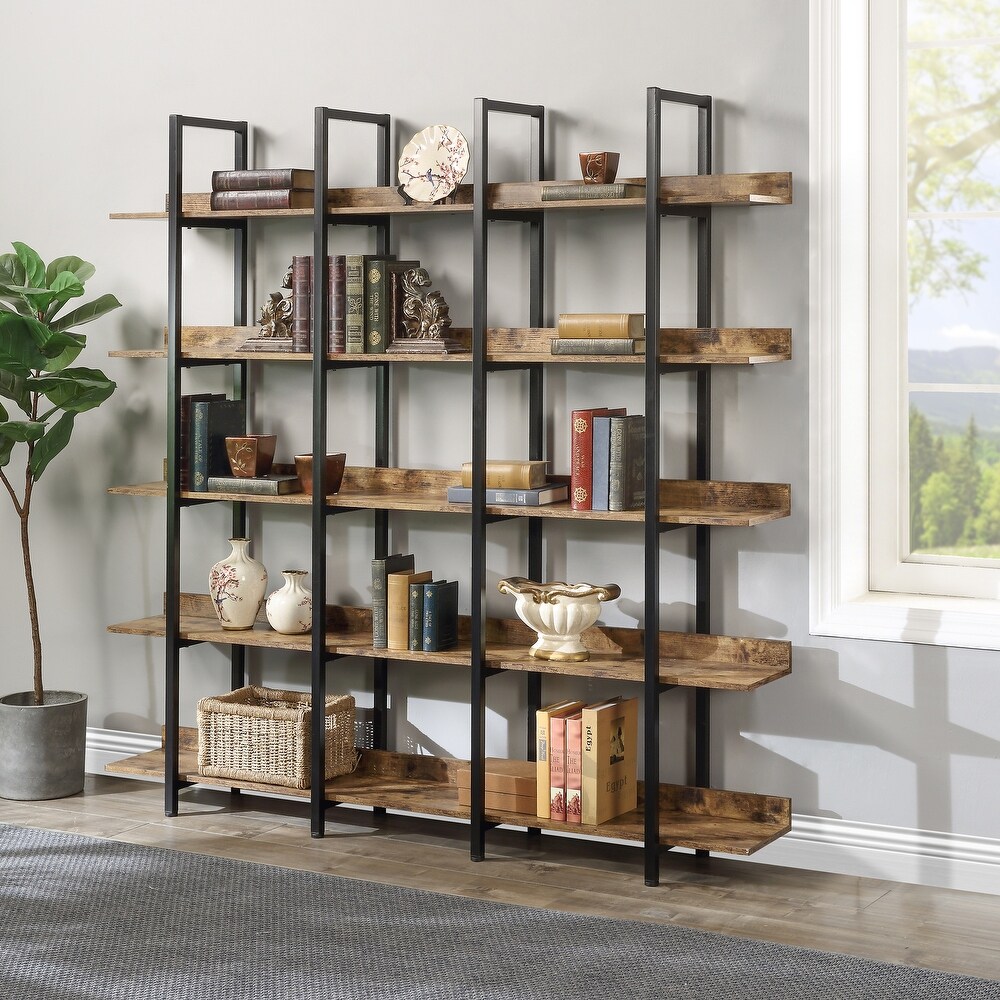 5 Tier Bookcase Home Office Open Bookshelf Tall Bookshelf Industrial Shelf Standing Storage Shelf Units  Large Capacity Shelf