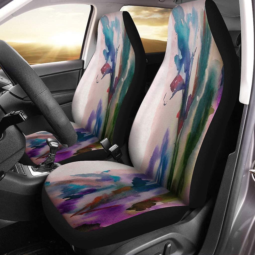 Set Of 2 Car Seat Covers Watercolor Flowers Universal Auto Front Seats Protector Fits For Car，suv Sedan，truck D---46763