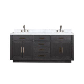 Lexora Condor 72 in W x 22 in D Black Oak Double Bath Vanity Carrara Marble Top and Faucet Set LVCO72DJ101