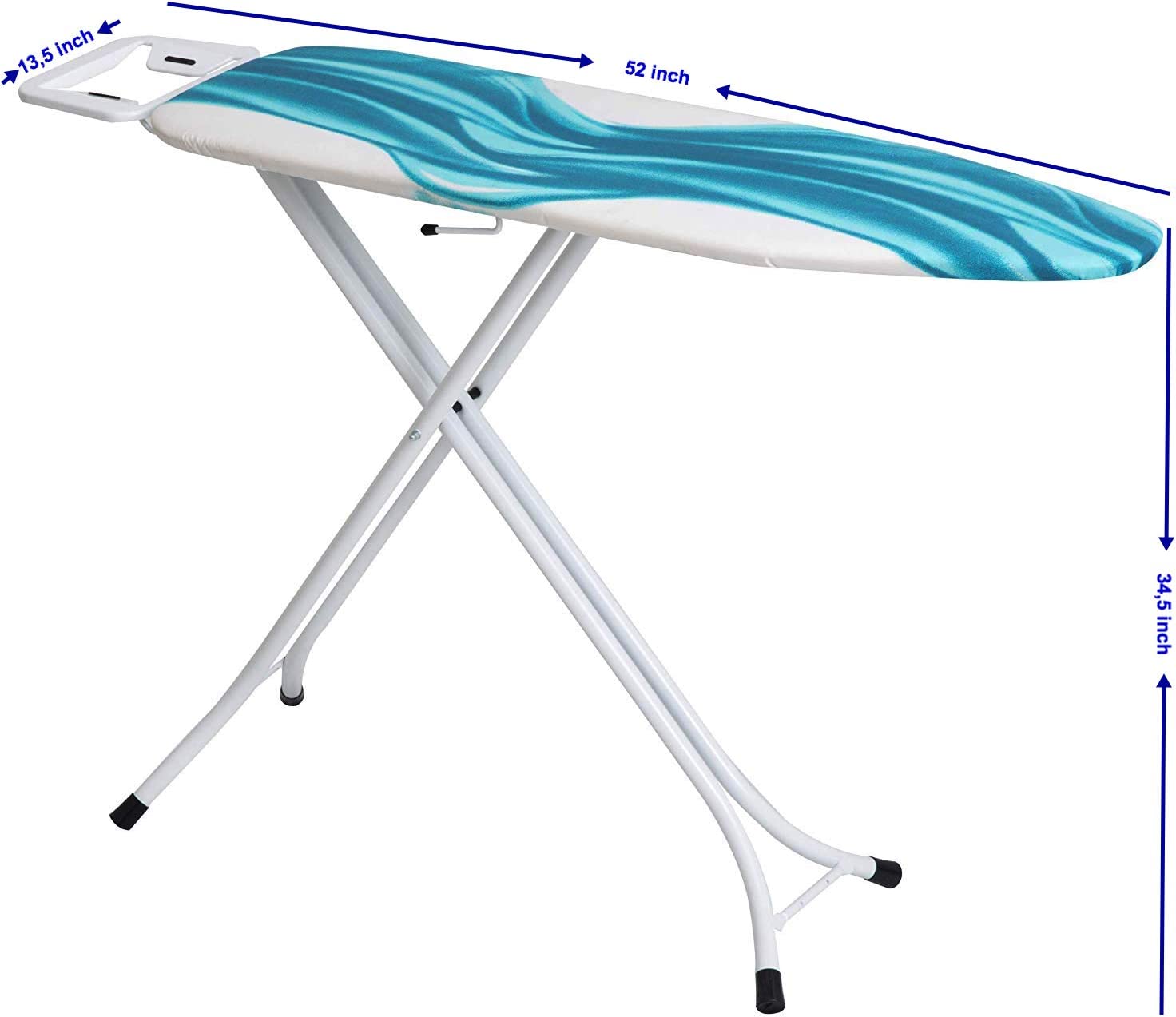 Mabel Home Adjustable Height， Deluxe， 4-Leg， Ironing Board， Extra Cover， Blue/White Patterned