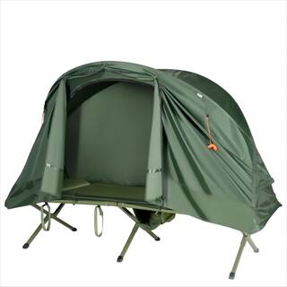 Alpulon 1-Person Green Outdoor Folding Camping Tent Cot Elevated Compact Tent with External Cover ZMWV477