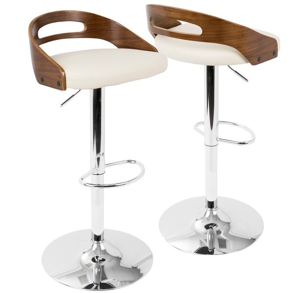 Lumisource Cassis Mid-Century Modern Adjustable Barstool with Swivel in Walnut And Cream Faux Leather - 18