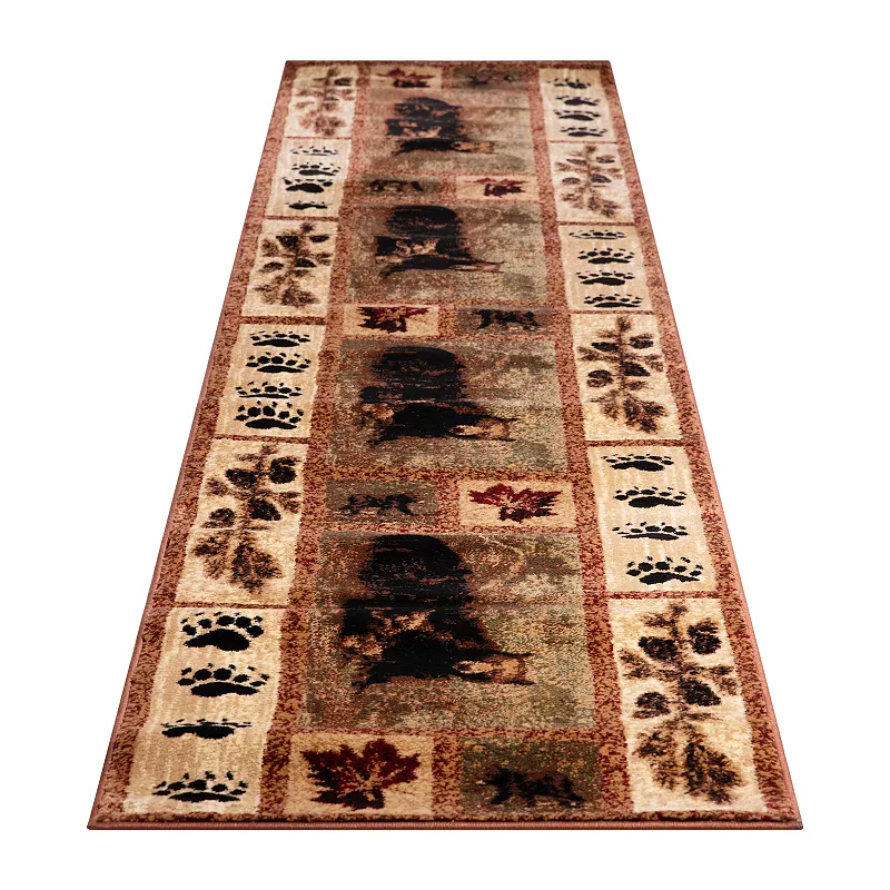 Masada Rugs Masada Rugs Kodiak Collection 2'x11' Cabin/Lodge Area Rug Runner with Bear and Cub Scene