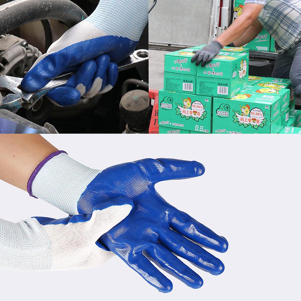 12 Pair Of Heavy Duty Gloves Wear-resistant Protective Work Butyronitrile