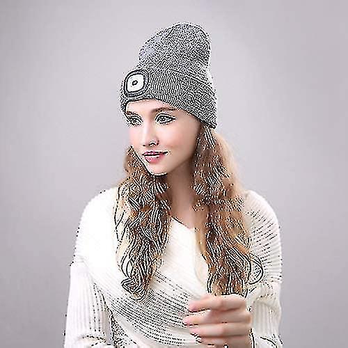 Led Lighted Beanie Hat， Usb Rechargeable Hands Free Hat With Light For Camping Fishing， Winter Warme