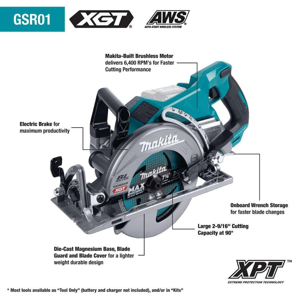 Makita 40V Max XGT Brushless Cordless Rear Handle 7-14 in. Circular Saw (Tool Only) GSR01Z