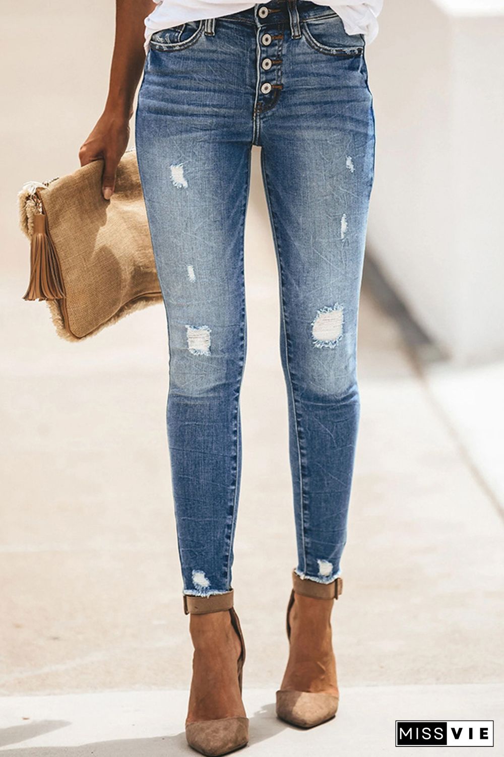 Raw Hem Distressed Stretchy Skinny Jeans