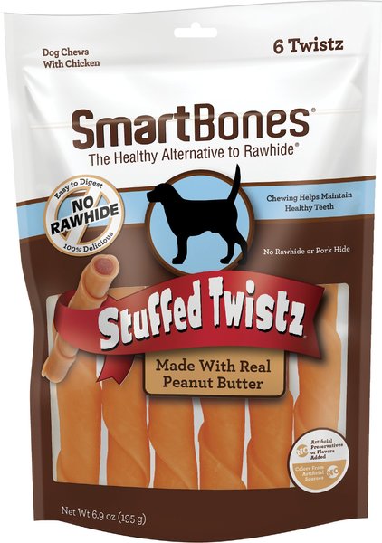 SmartBones Stuffed Twistz Peanut Butter Dog Treats， 6 count