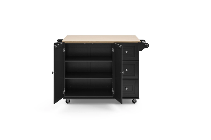 HOMESTYLES Dolly Madison Black Kitchen Cart with Natural Wood Top