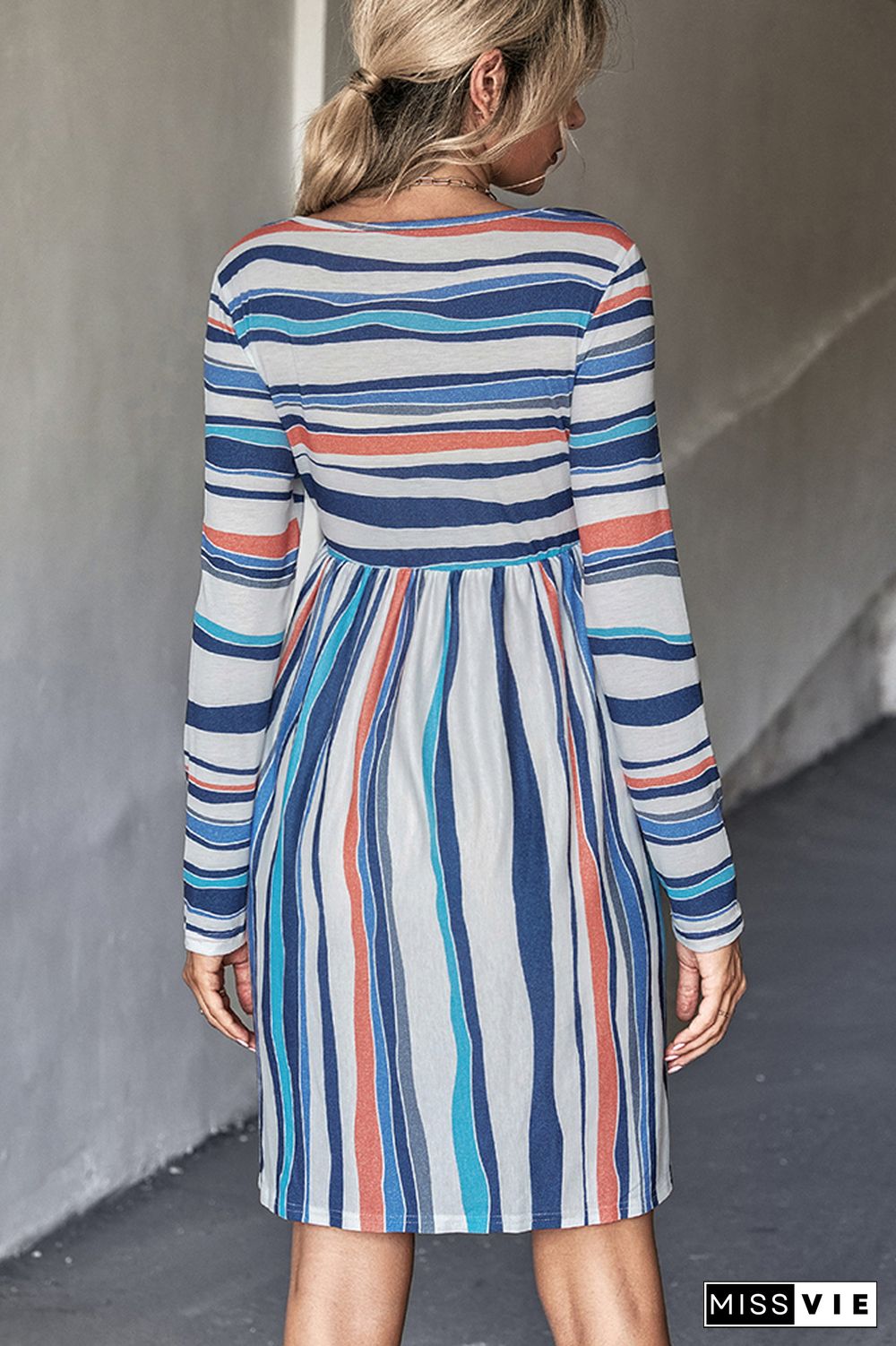 Color Block Stripes Long Sleeves Dress