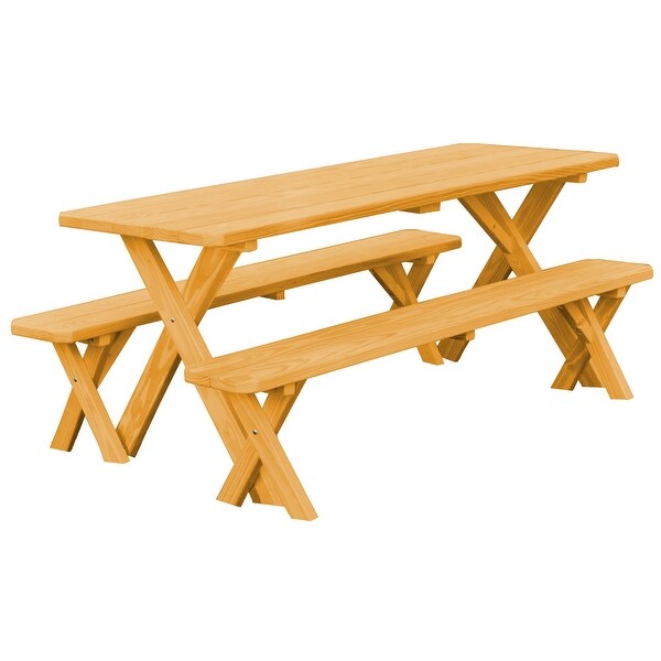 Pressure Treated Pine 8' CrossLeg Picnic Table with 2 Benches