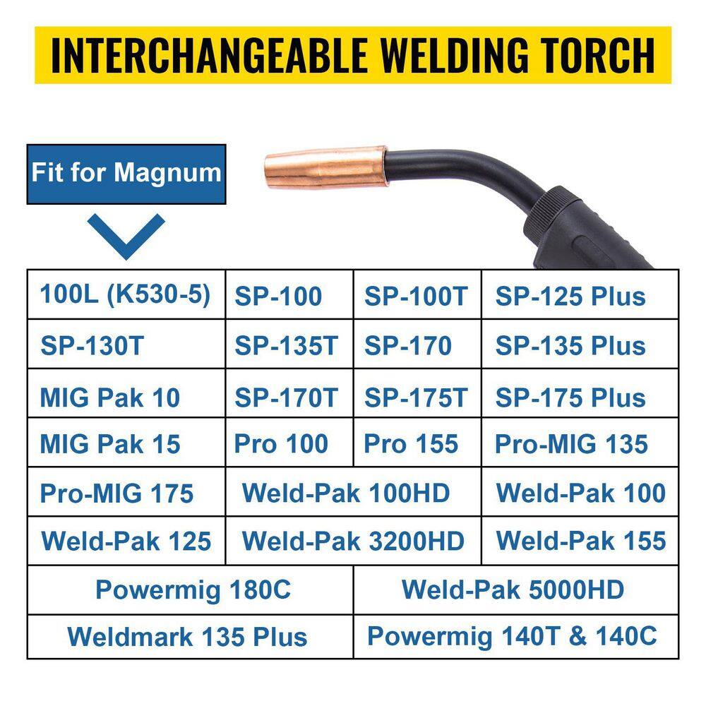 VEVOR Mig Welding Gun 11.5 ft. 150 Amp Welding Torch Stinger Replacement for Lincoln Magnum 100 l 0.025 in. to 0.45 in. Wire HQK530-5LKHQ00001V0