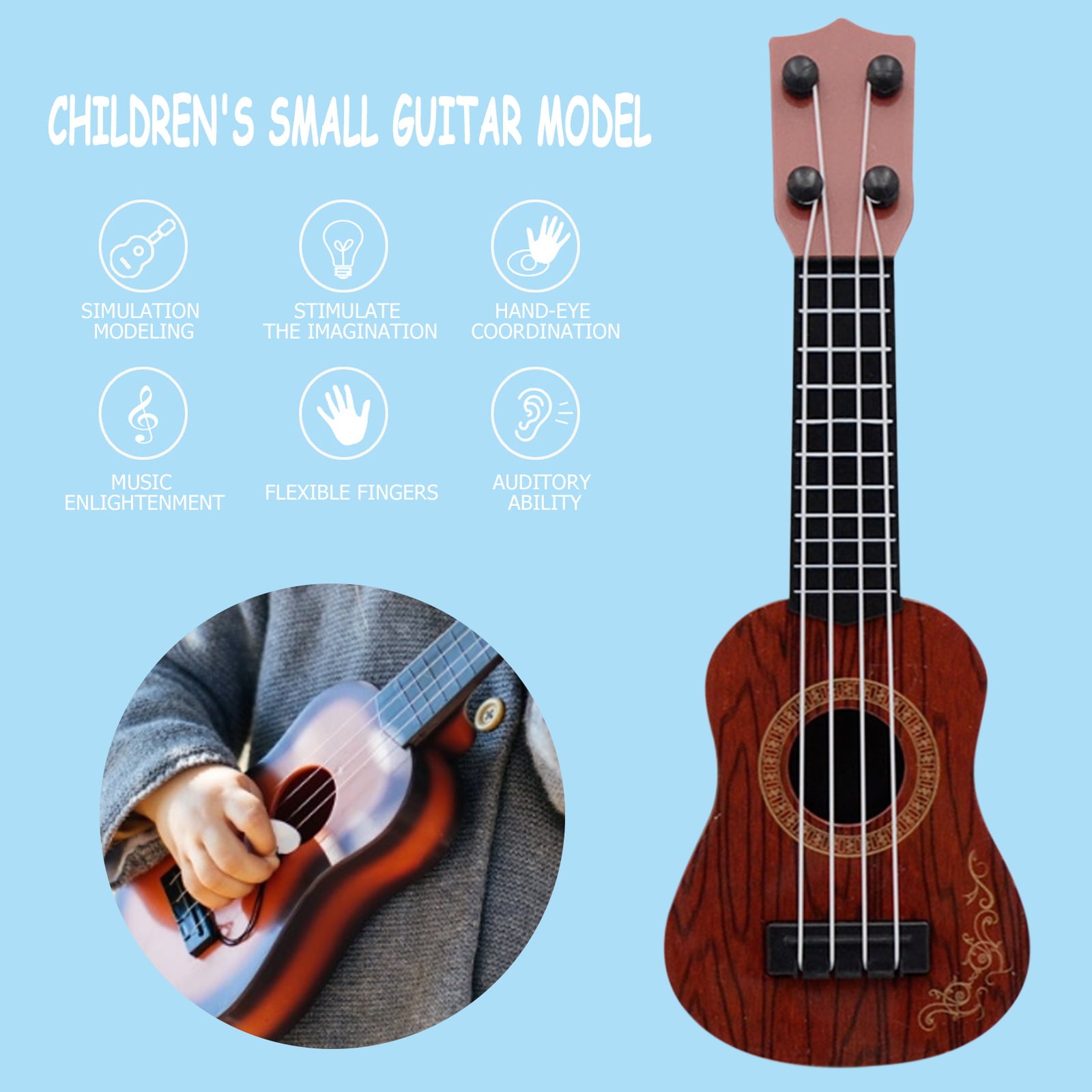 Kids Toy Ukulele Guitar for Toddler， 4 Strings Musical Instruments Educational Toys (Brown)