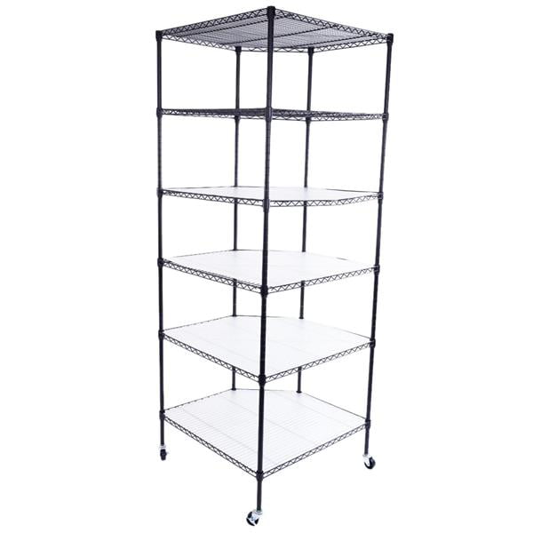 6 Tiers Heavy Duty Wire Shelving Rack Polygonal Corner Shelf Storage Organizer for Garage Bathroom Portable Wheels