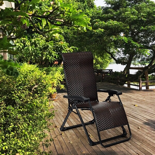 Gymax Patio Rattan Zero Gravity Lounge Chair Folding Recliner