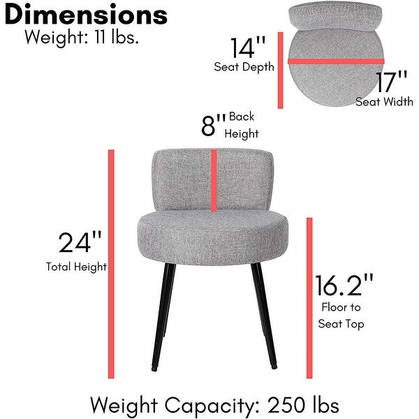 BirdRock Home Grey Linen Chair with Back - Small - Soft Compact Round Padded Seat - Living Room， Bedroom， Kids Room Chair