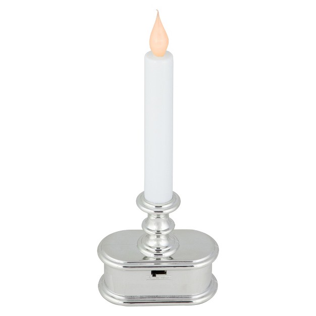 Pre lit Led White And Silver Lighted Christmas Candle Lamp