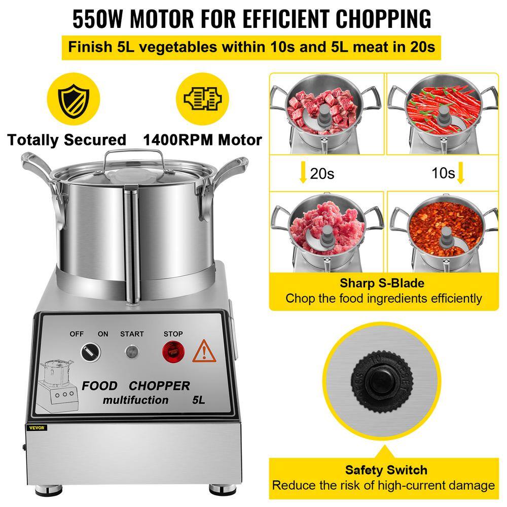 VEVOR 25-Cup Silver Capacity Commercial Food Processor Electric Food Cutter 1400 RPM Stainless Steel Grain Mill FSJQS804QSJ4L0001V1