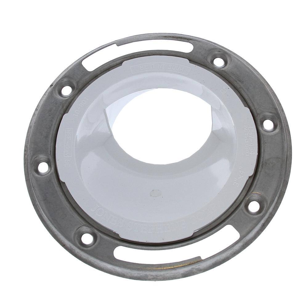 JONES STEPHENS 7 in. O.D. Plumbfit PVC Offset Closet (Toilet) Flange wStainless Steel Ring for 3 in. or 4 in. Schedule 40 DWV Pipe C57434