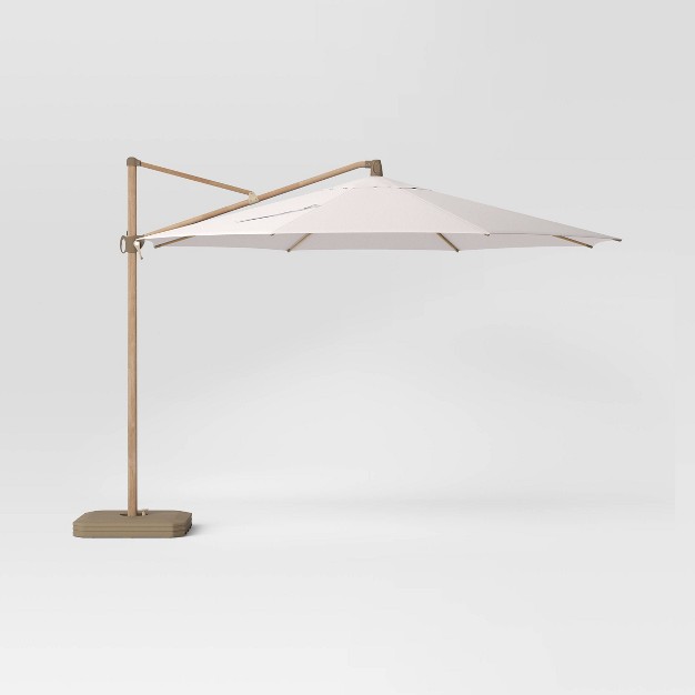 11 x27 Round Offset Outdoor Patio Cantilever Umbrella With Light Wood Pole