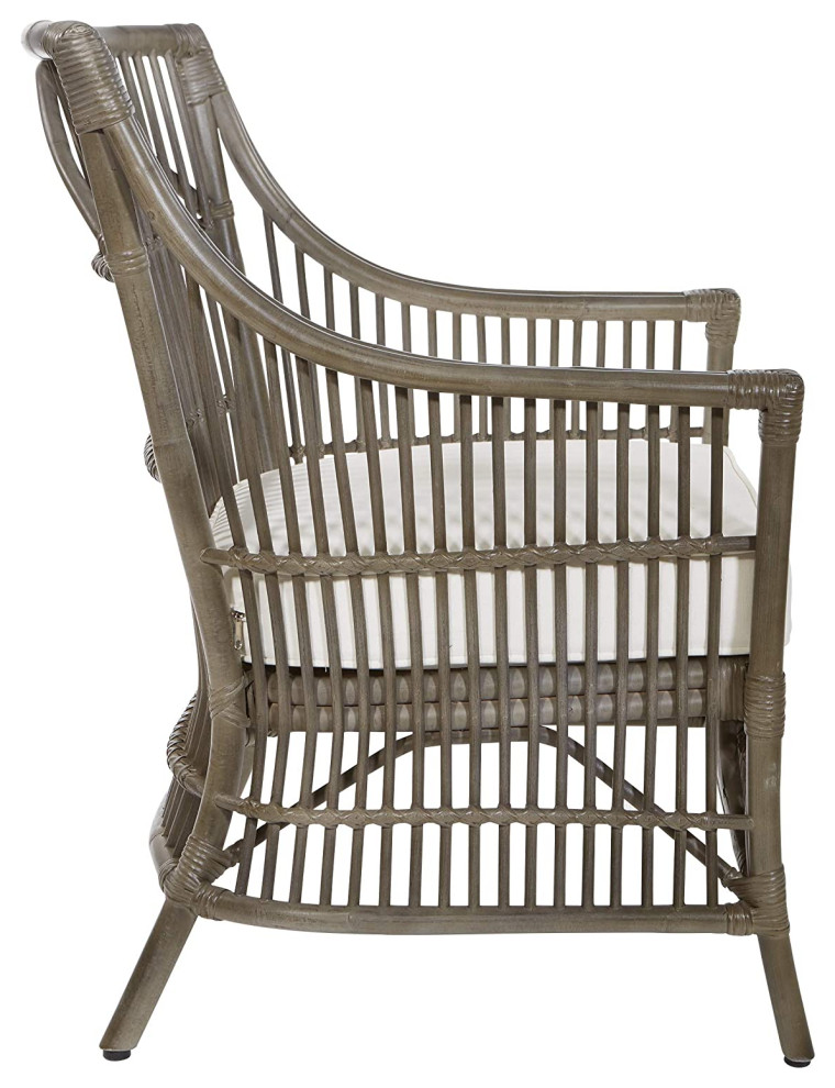 Tropical Accent Chair  Slatted Rattan Frame With Padded Seat Cushion  Grey   Tropical   Armchairs And Accent Chairs   by Declusia  Houzz