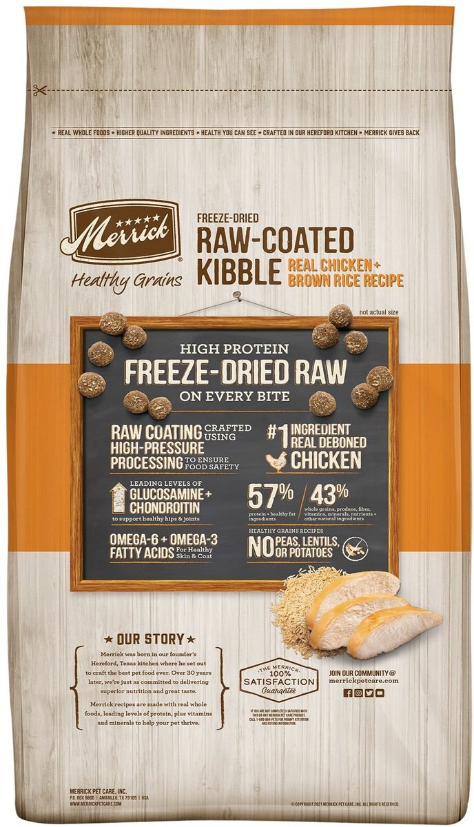 Merrick Healthy Grains Raw-Coated Kibble Real Chicken + Brown Rice Recipe Freeze-Dried Dry Dog Food