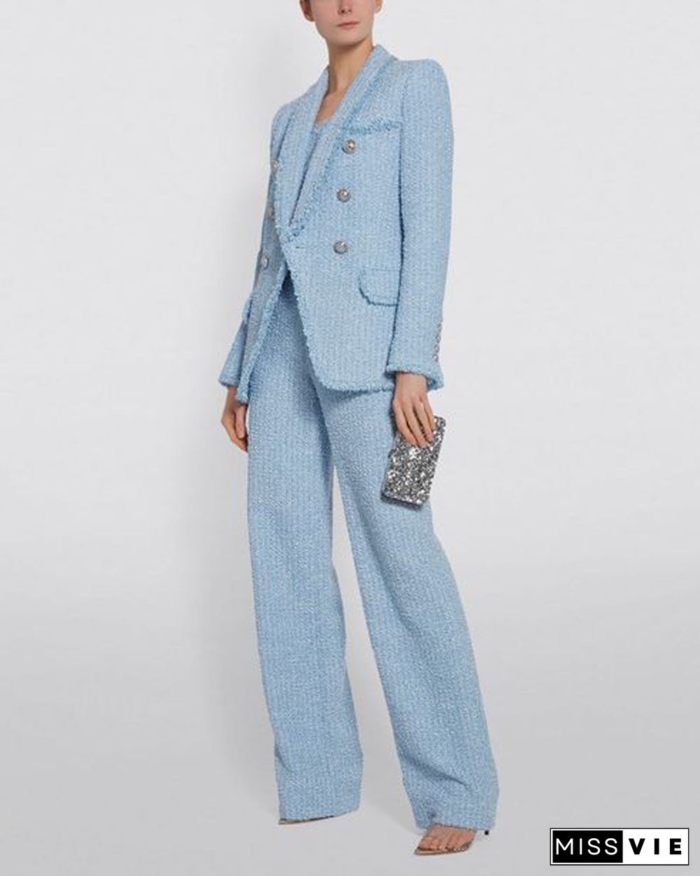 Tweed Blazer And Pants Two-Piece Set